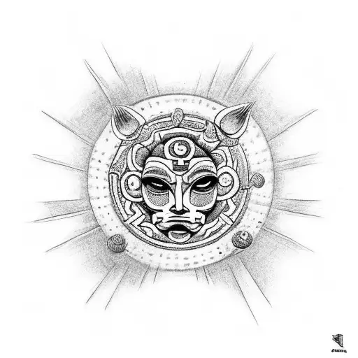 Create a tattoo design inspired by Aztec art featuring a ring of fire eclipse as the central element tattoo design idea