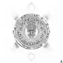 Create a tattoo design inspired by Aztec art featuring a ring of fire eclipse as the central element tattoo design idea