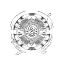 Create a tattoo design inspired by Aztec art featuring a ring of fire eclipse as the central element tattoo design idea