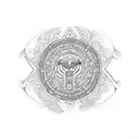 Create a tattoo design inspired by Aztec art featuring a ring of fire eclipse as the central element tattoo design idea