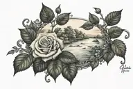 river, sky, rose, ivy, dam, embers tattoo design idea