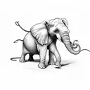 An elephant and a mouse that is a third of the size of the elefant sharing a suitcase and walk in the same direction tattoo design idea
