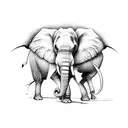 An elephant and a mouse that is a third of the size of the elefant sharing a suitcase and walk in the same direction tattoo design idea