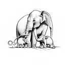 An elephant and a mouse that is a third of the size of the elefant sharing a suitcase and walk in the same direction tattoo design idea