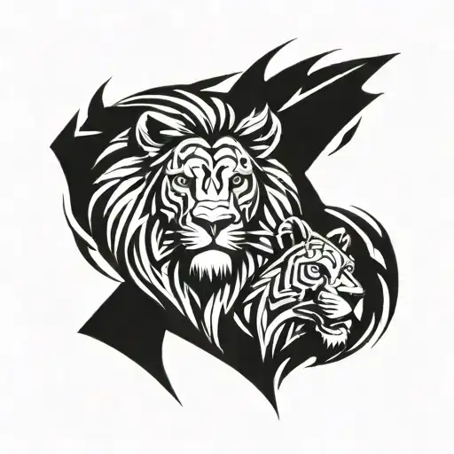 The lion and the bear are furious tattoo design idea