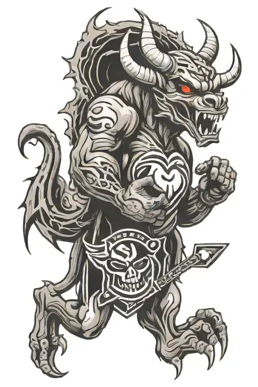 san siro stadium fans fire devil with heart in hand tattoo design idea