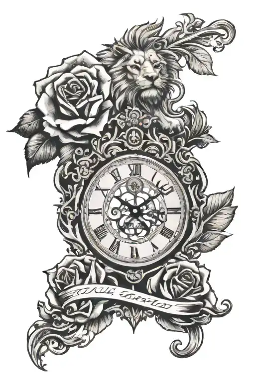 Sheffield United blades, lion, clock , rose surrounded tattoo design idea