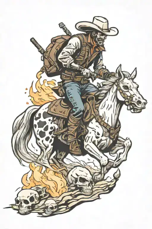 cattle drive with ghost rider theme sleeve tattoo design idea