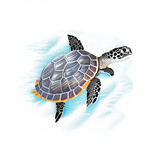 Turtle wit beach and palm tattoo design idea