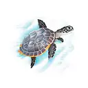 Turtle wit beach and palm tattoo design idea