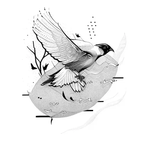 messy lines breaking and creating flying birds tattoo design idea