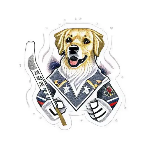 golden retriever, ice hockey player, lasagna, rock tattoo design idea