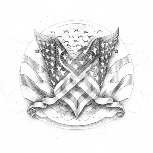 American flag with winged wheel  tattoo design idea