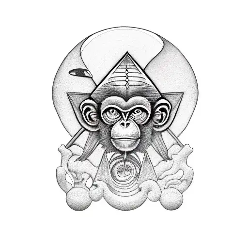 alien monkey pyramids  mushrooms tattoo design idea