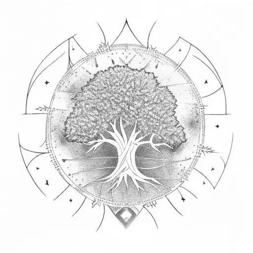 Tree of Life with odins ravens and nordic runes. tattoo design idea