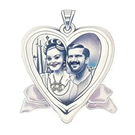 A traditional-style tattoo featuring a heart-shaped locket with portraits of your loved ones inside tattoo design idea