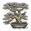bonsai tree with branches and leaves in wind turning into birds  tattoo design idea