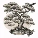 bonsai tree with branches and leaves in wind turning into birds  tattoo design idea