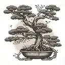 bonsai tree with branches and leaves in wind turning into birds  tattoo design idea