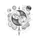 moon phases with Sagittarius constellation behind and Naomi name  tattoo design idea