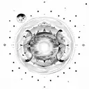 moon phases with Sagittarius constellation behind and Naomi name  tattoo design idea