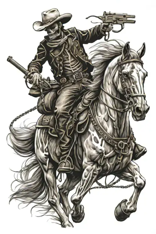 skeleton cowboy, skeleton horse  tattoo design idea