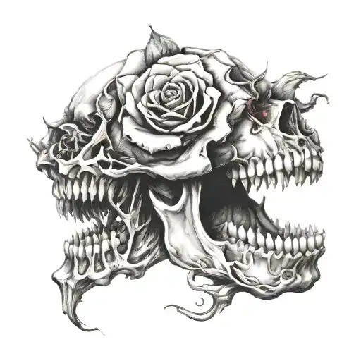 rose inside mouth, skull   tattoo design idea