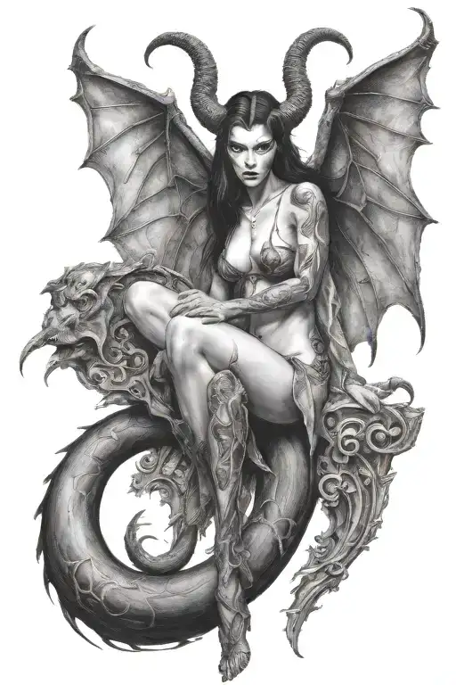 succubus, full body, attractive woman, seductive, sexual stance  tattoo design idea