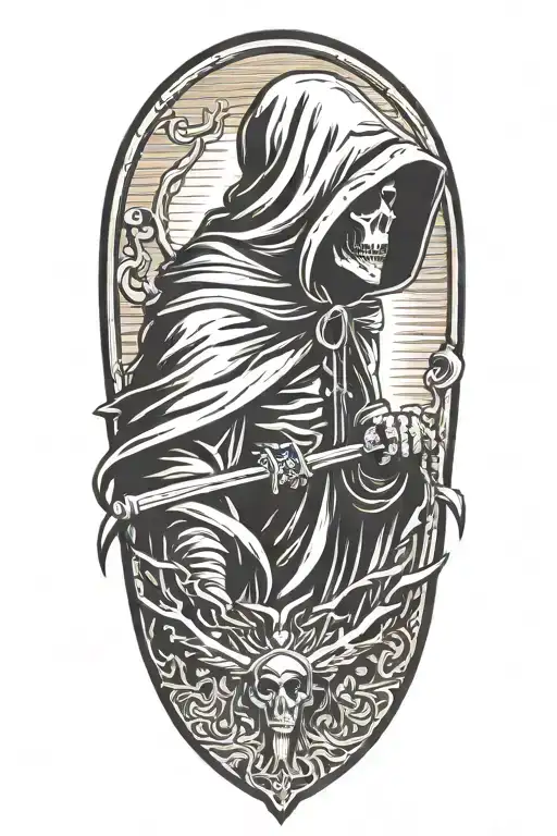 hooded reaper silohuette  tattoo design idea