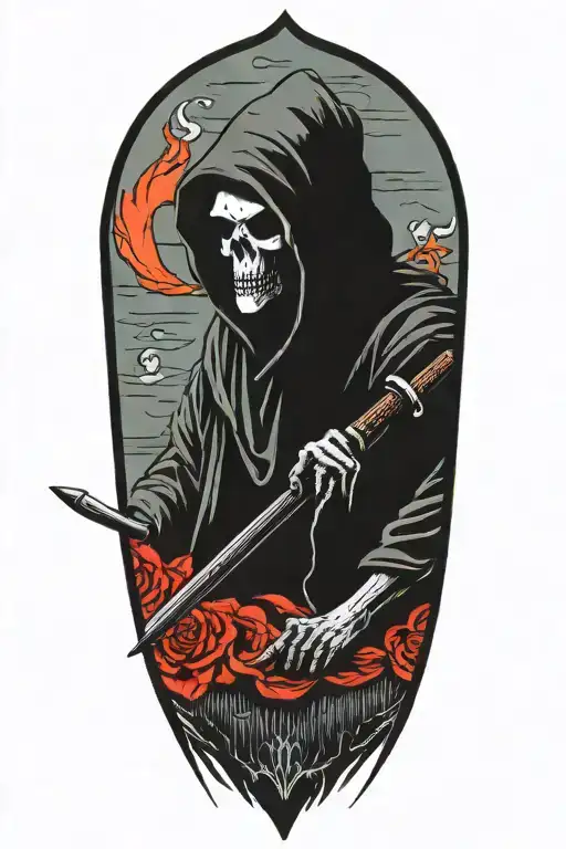 hooded reaper silohuette  tattoo design idea