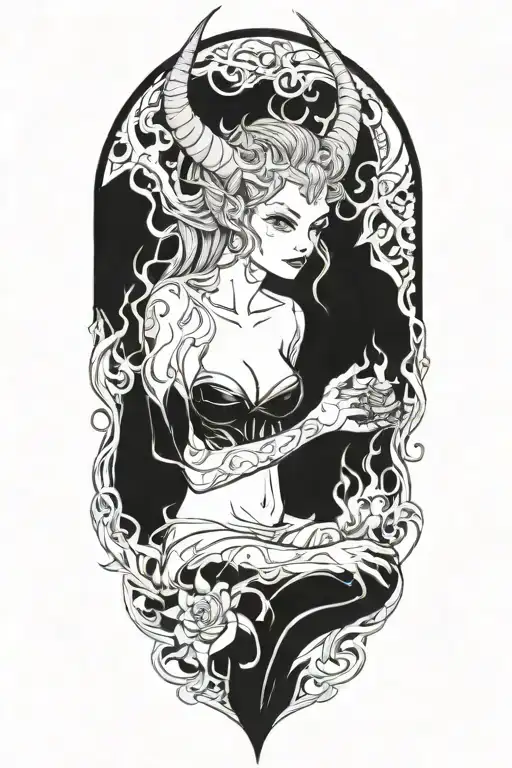succubus, fire, hell, thorns,  tattoo design idea