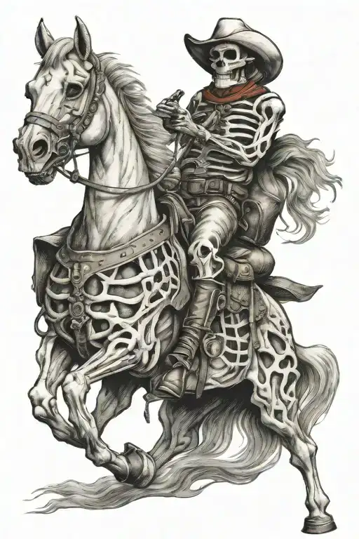skelton cowboy riding a skeleton horse tattoo design idea