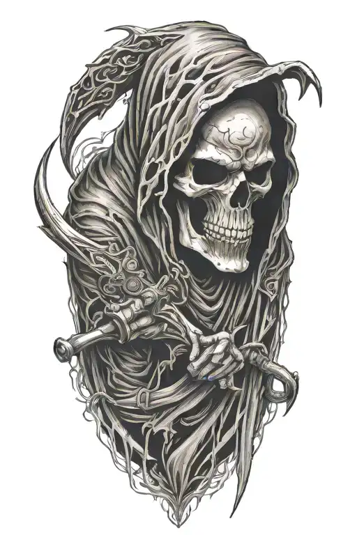 hooded reaper, scythe tattoo design idea