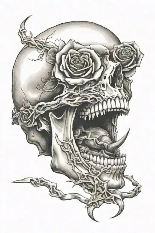 rose inside mouth, open mouth, skull tattoo design idea