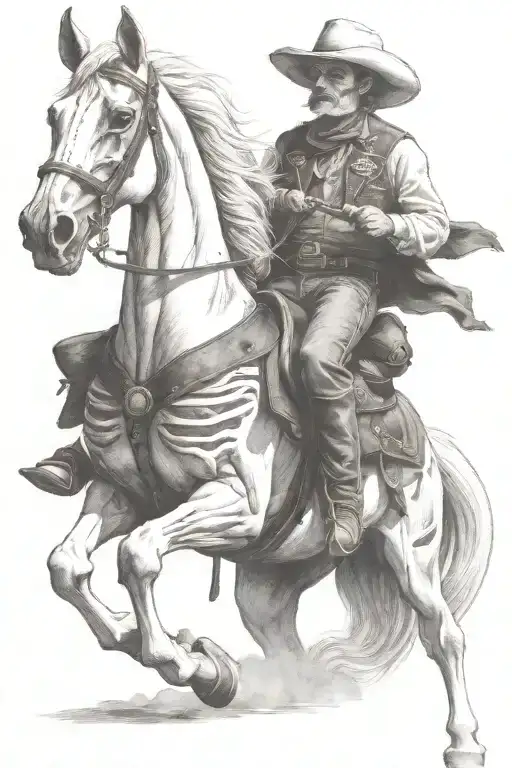 skelton cowboy riding a skeleton horse tattoo design idea