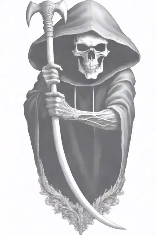 hooded Reaper, darkness,, scary, holding a scythe tattoo design idea