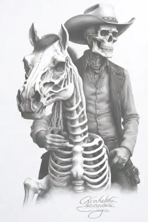 skeleton cowboy, skeleton horse tattoo design idea