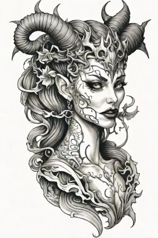 succubus, seductive, licking a blade tattoo design idea