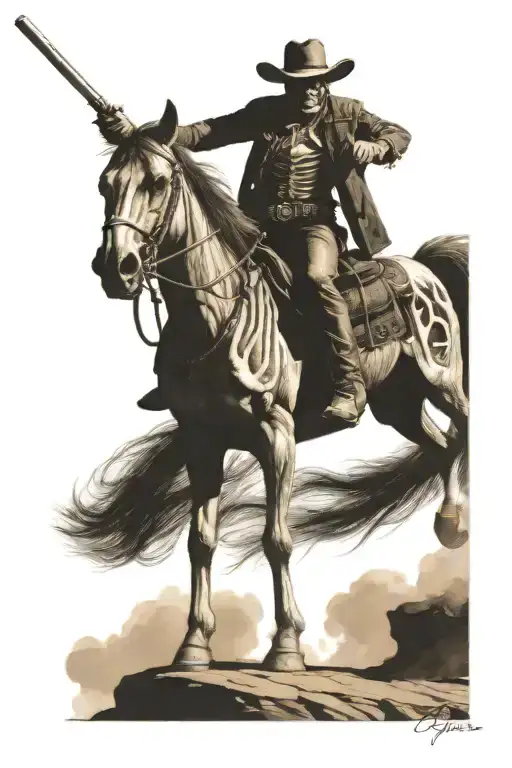 skelton cowboy riding a skeleton horse tattoo design idea