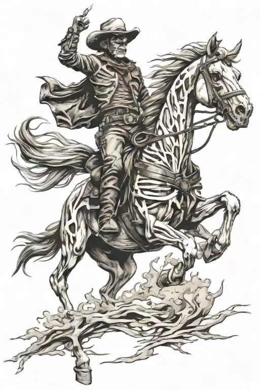 skeleton cowboy, skeleton horse, horse skeleton, running tattoo design idea