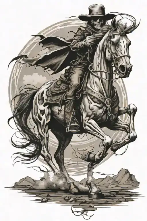 skeleton cowboy, skeleton horse tattoo design idea