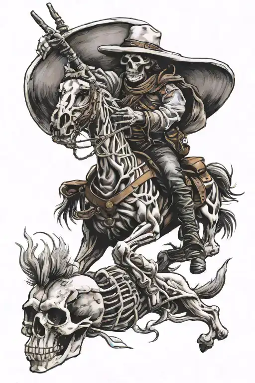 skelton cowboy riding a skeleton horse tattoo design idea