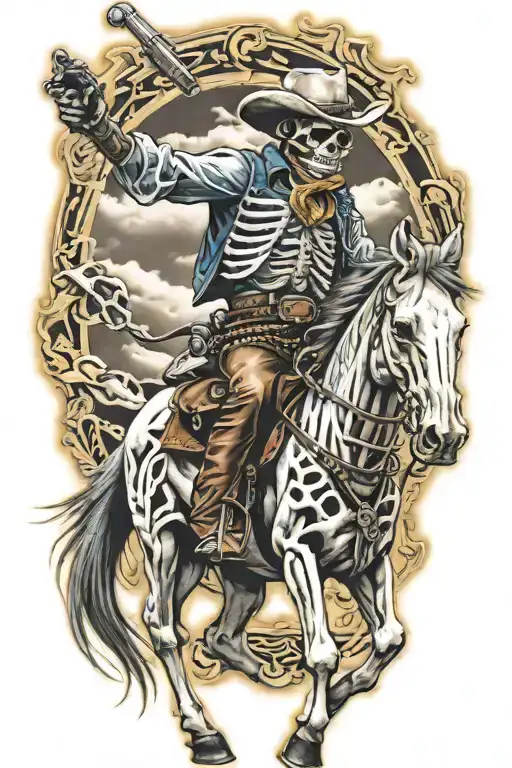 skeleton cowboy, skeleton horse tattoo design idea
