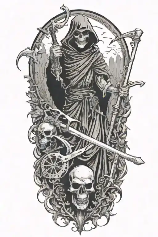 Grim Reaper and a demoness, scythe tattoo design idea