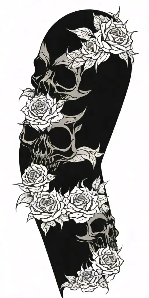 succubus, thorns, smoke, skulls, roses tattoo design idea