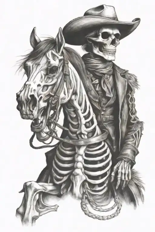 skeleton cowboy, skeleton horse tattoo design idea