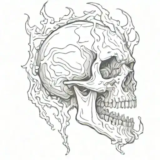 melting skull on fire, open mouth tattoo design idea