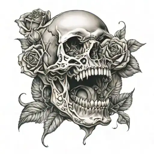rose inside mouth, open mouth, skull tattoo design idea