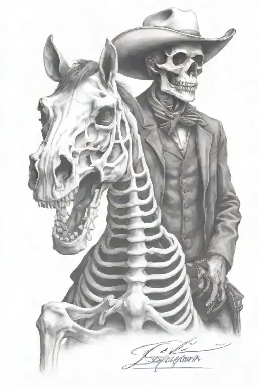 skeleton cowboy, skeleton horse tattoo design idea