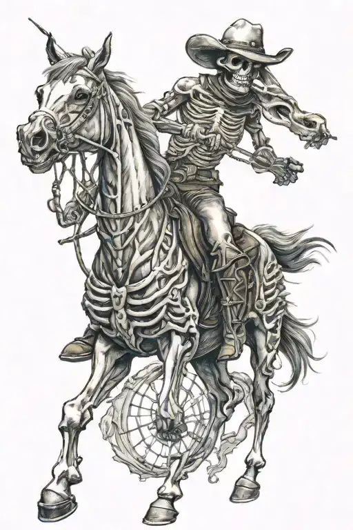 skeleton cowboy, skeleton horse  tattoo design idea